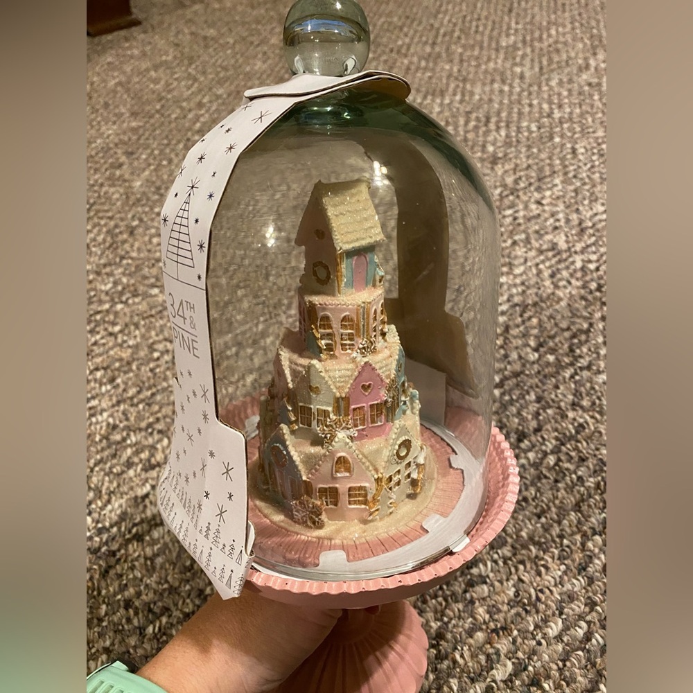 Pink Castle Holiday Decor Cloche